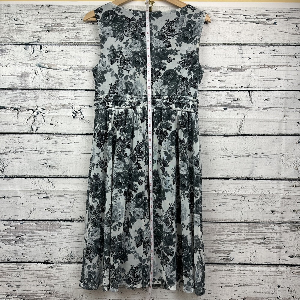 AB‎ Studio Black Gray Floral Sleeveless Dress [Size 12] Midi